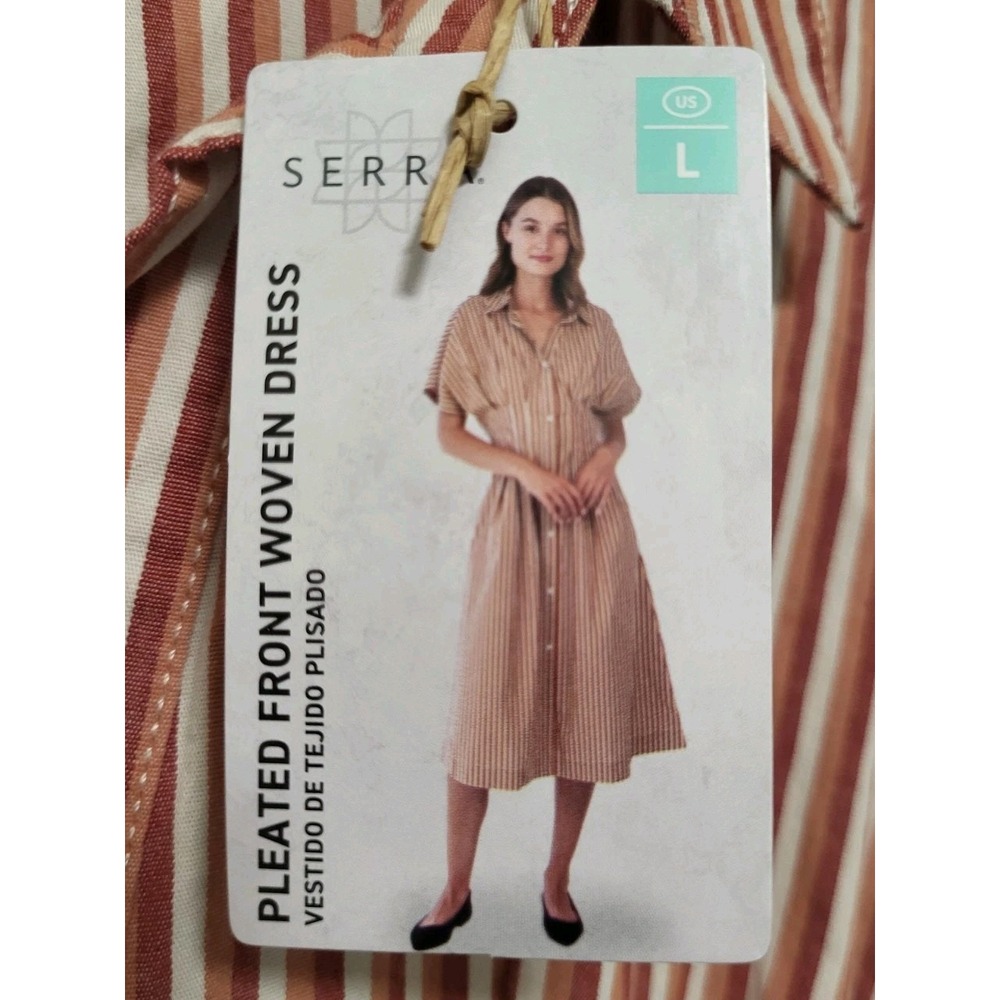 New Front Pleated Button Up Cottage Peasant Prarie Midi Dress Serra Sz L
